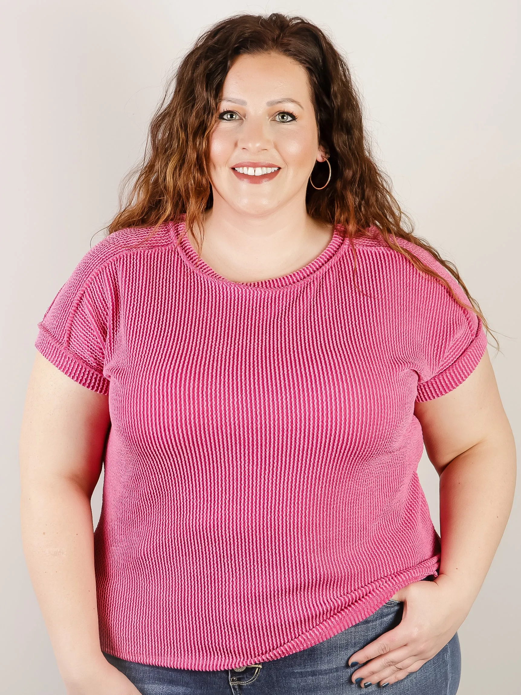 Fuchsia Ribbed Short Sleeve