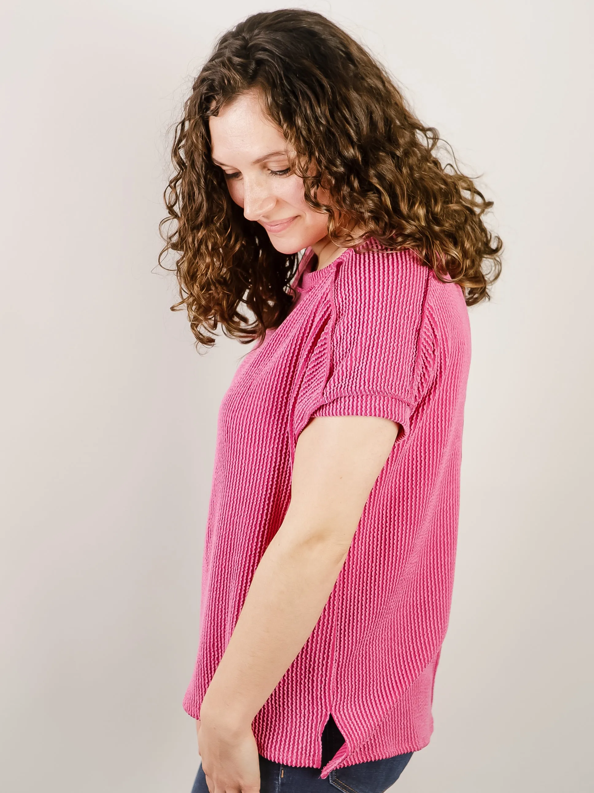 Fuchsia Ribbed Short Sleeve