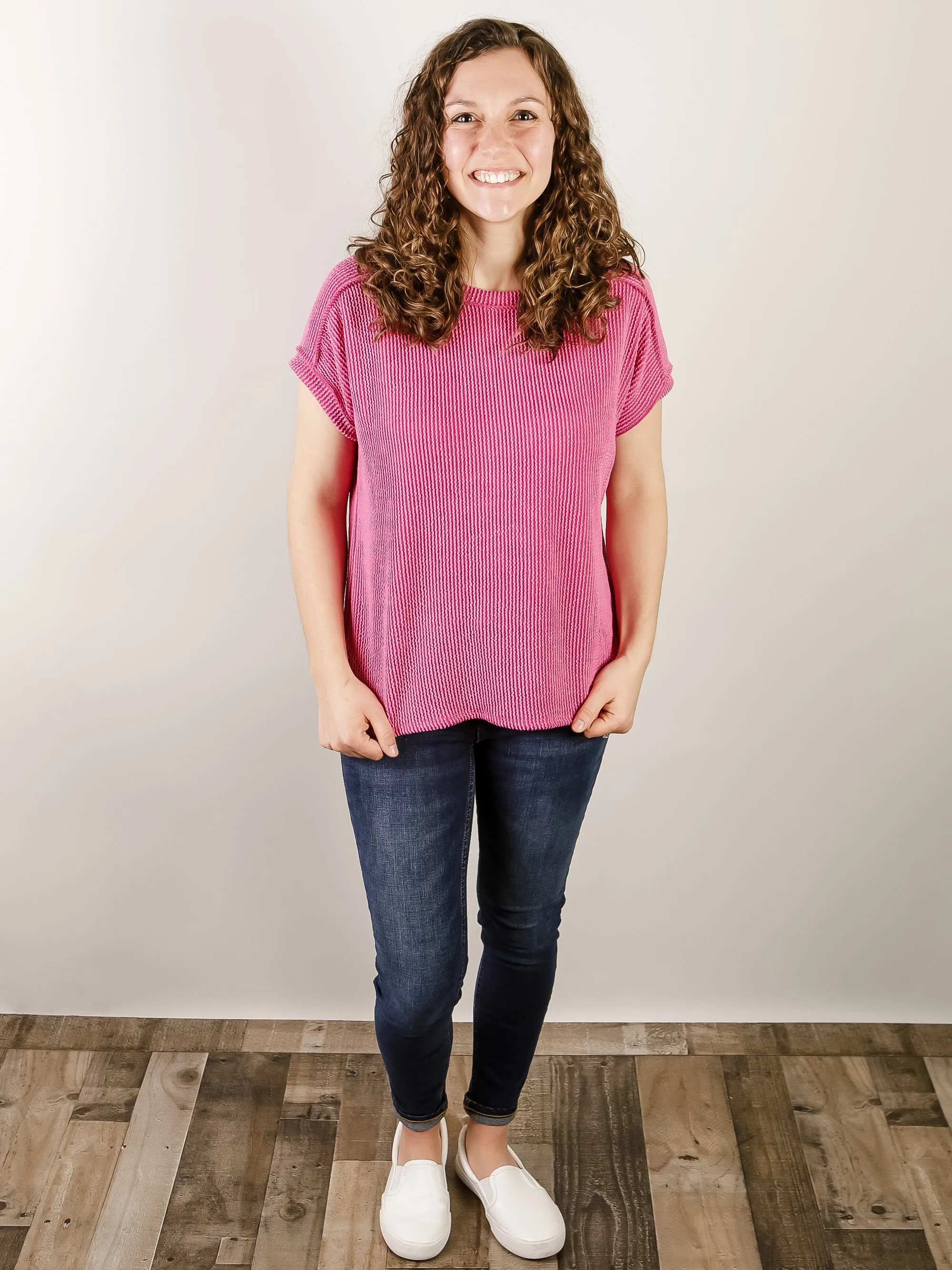 Fuchsia Ribbed Short Sleeve