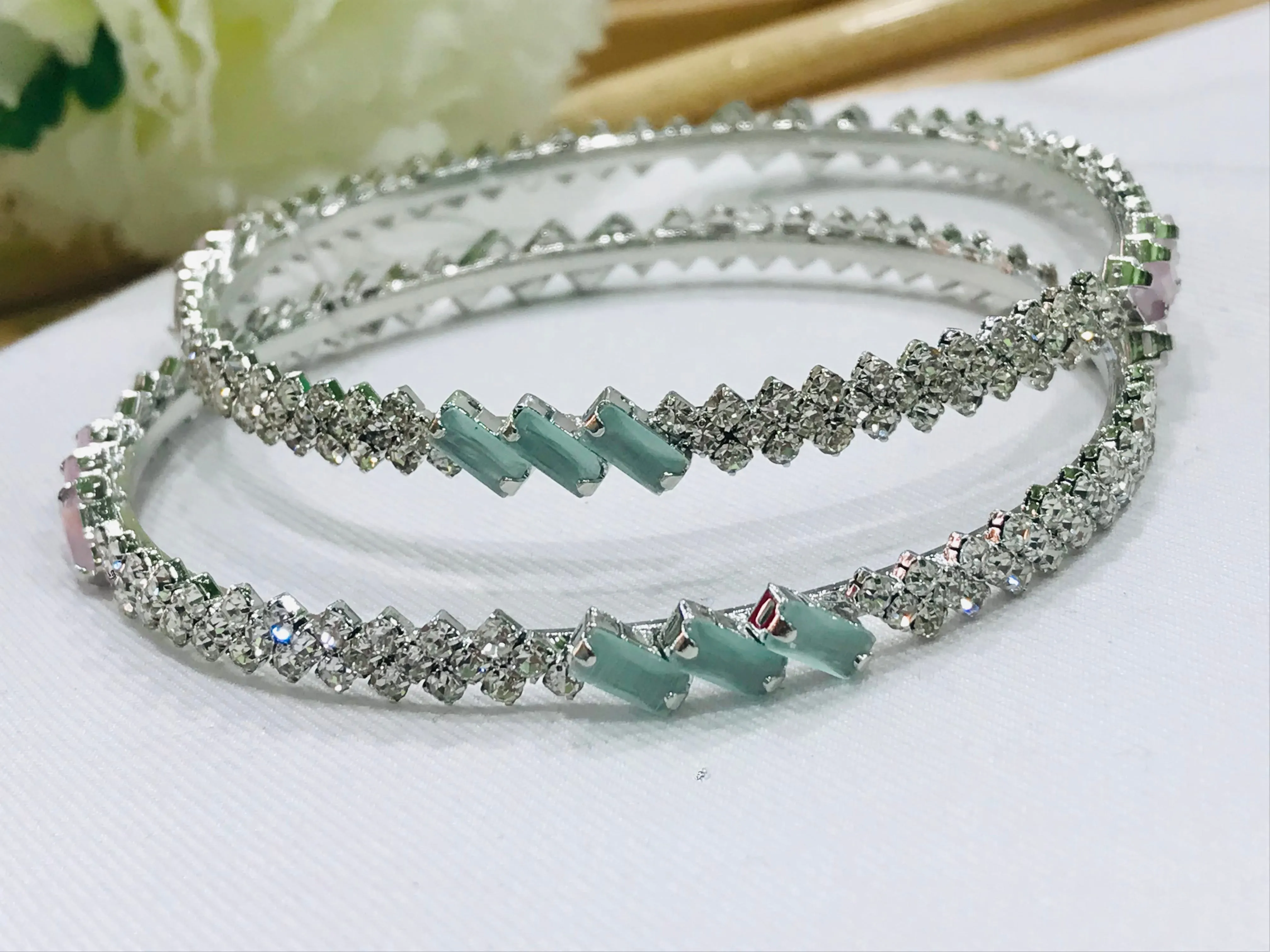 Gorgeous American Diamond Silver Plated Bangles