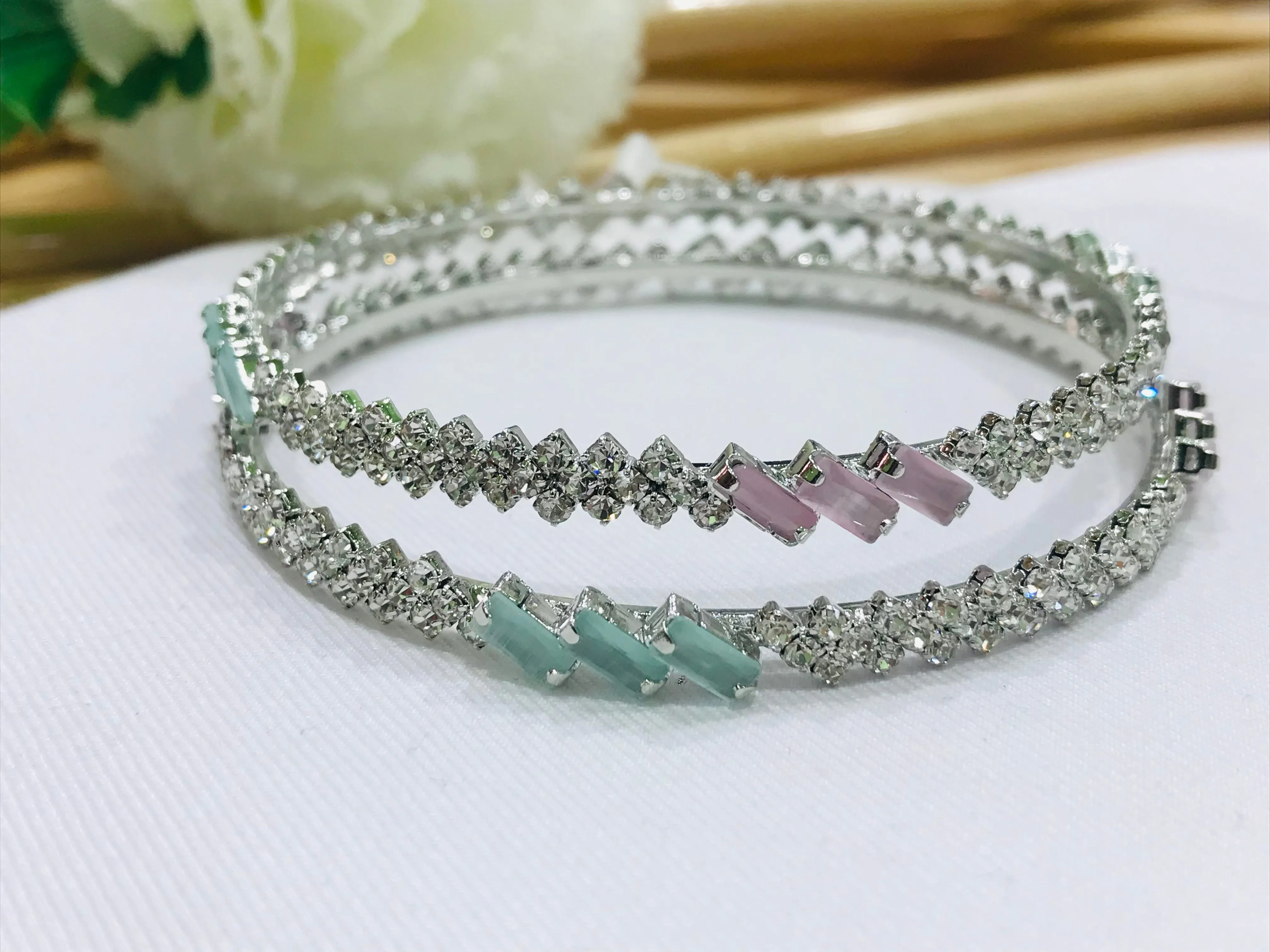 Gorgeous American Diamond Silver Plated Bangles