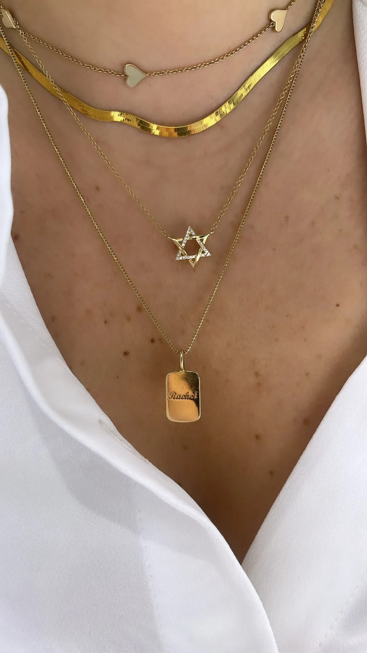 Half Diamond Star Of David Necklace