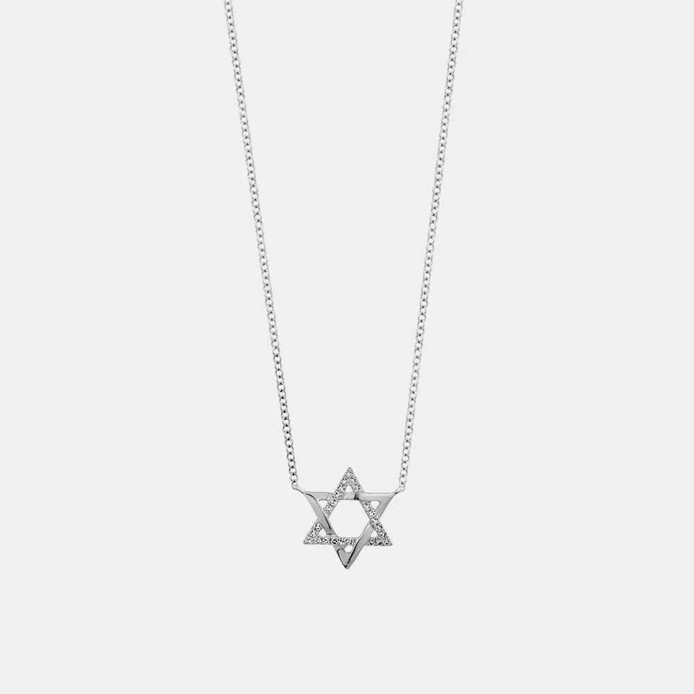 Half Diamond Star Of David Necklace