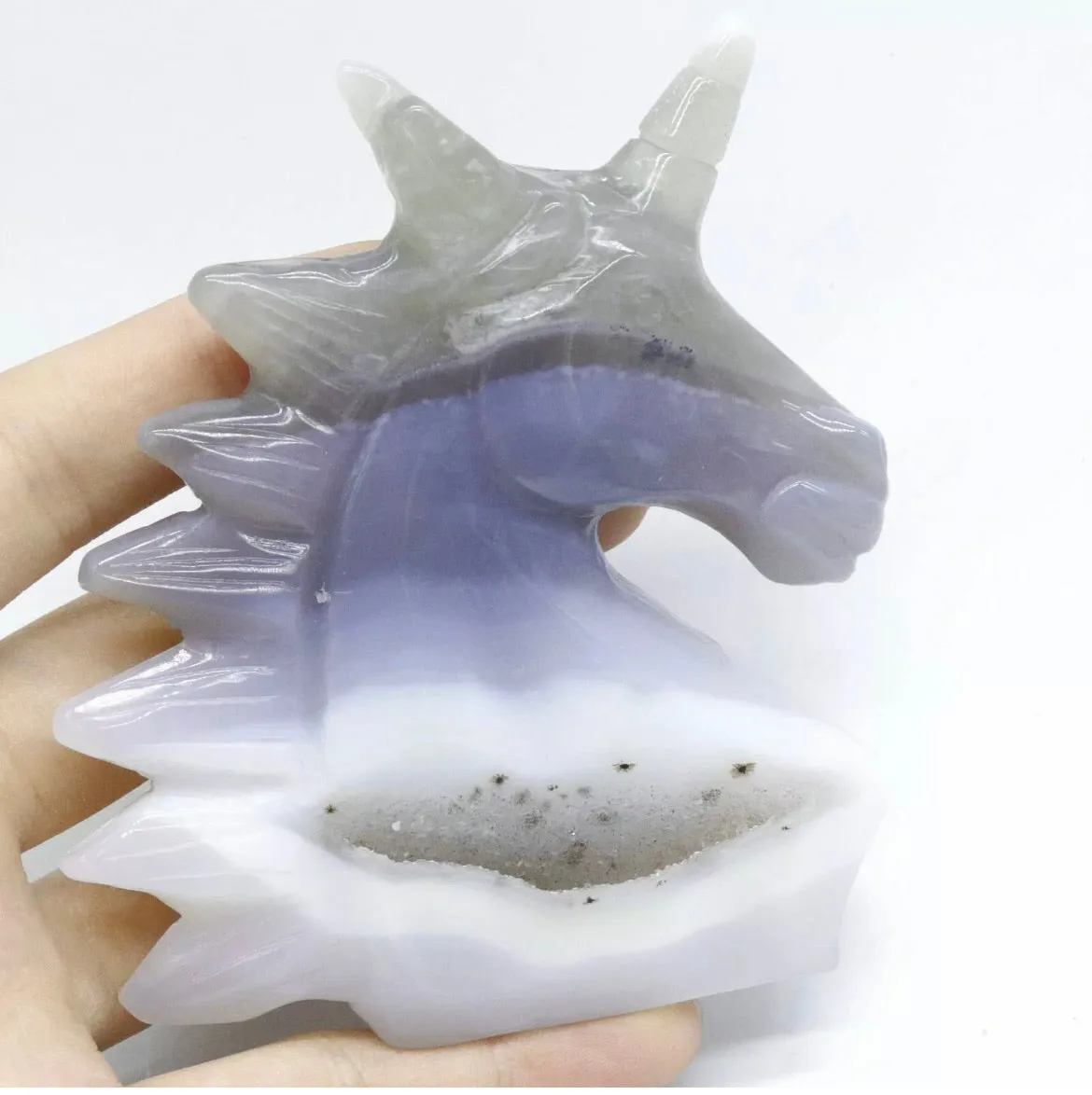 Hand-carved unicorn in natural Agate gemstone crystal