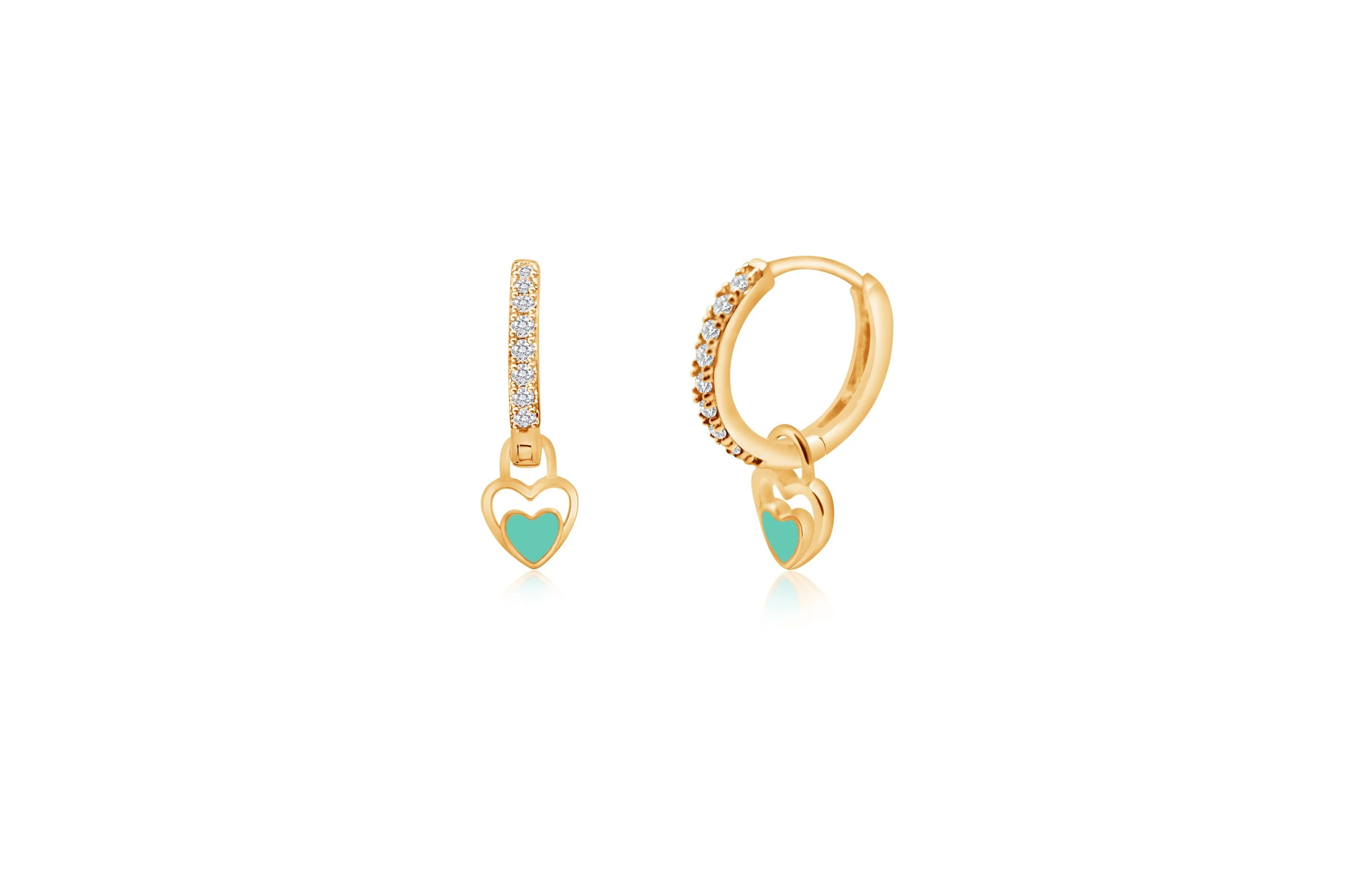 Heart Green Crystal Yellow Gold Plating Girls Leverback Earring