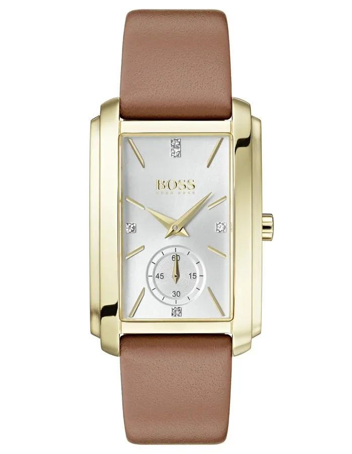 Hugo Boss Womens Aspiration Watch - Carnation Gold-Tone - Gemstones - Leather