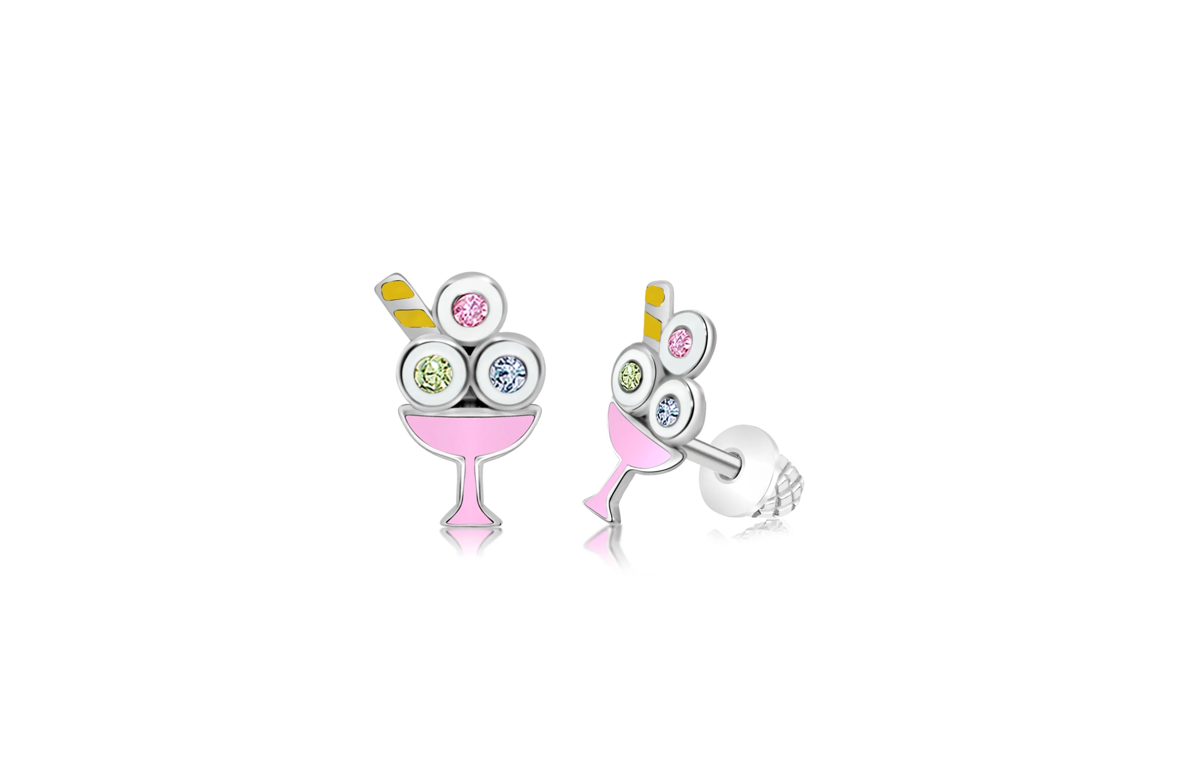 Ice Cream Multicolored Crystal White Gold Palladium Girl's Stud Earring