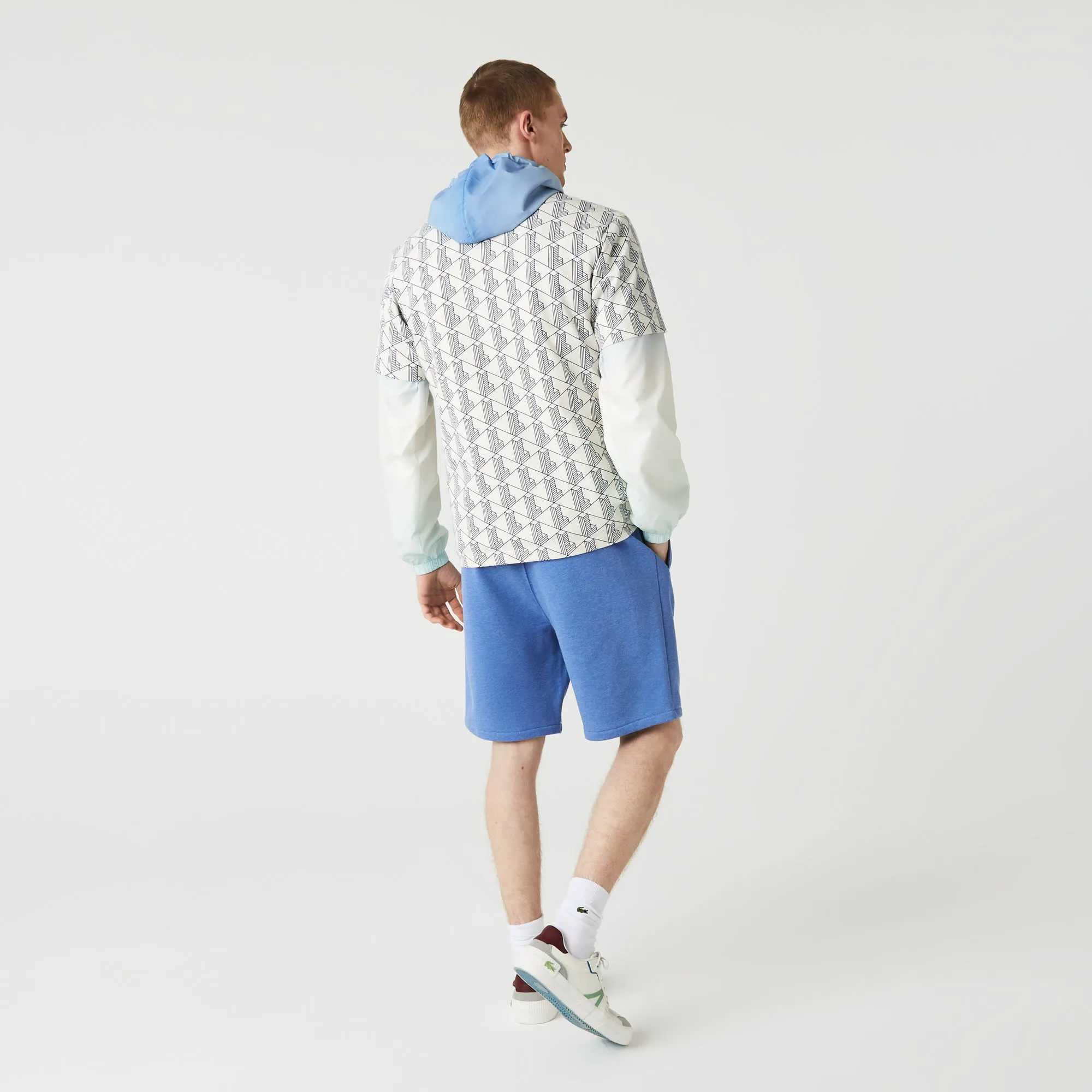 Lacoste Signature Print Cotton Fleece Shorts Blue Chine