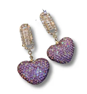 Lavender Crystal heart drop earrings