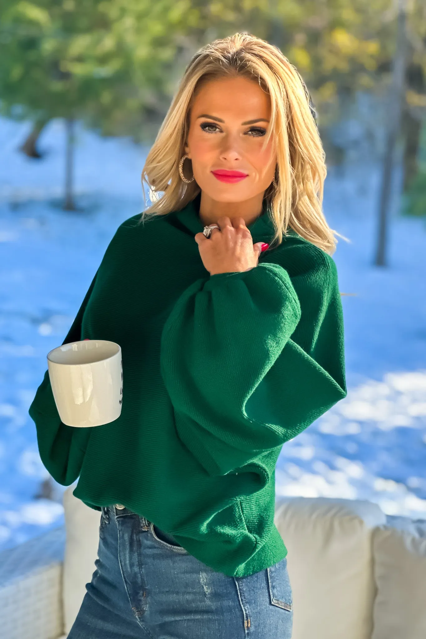 Lifetime Of Style Funnel Neck Dolman Sweater : Hunter Green