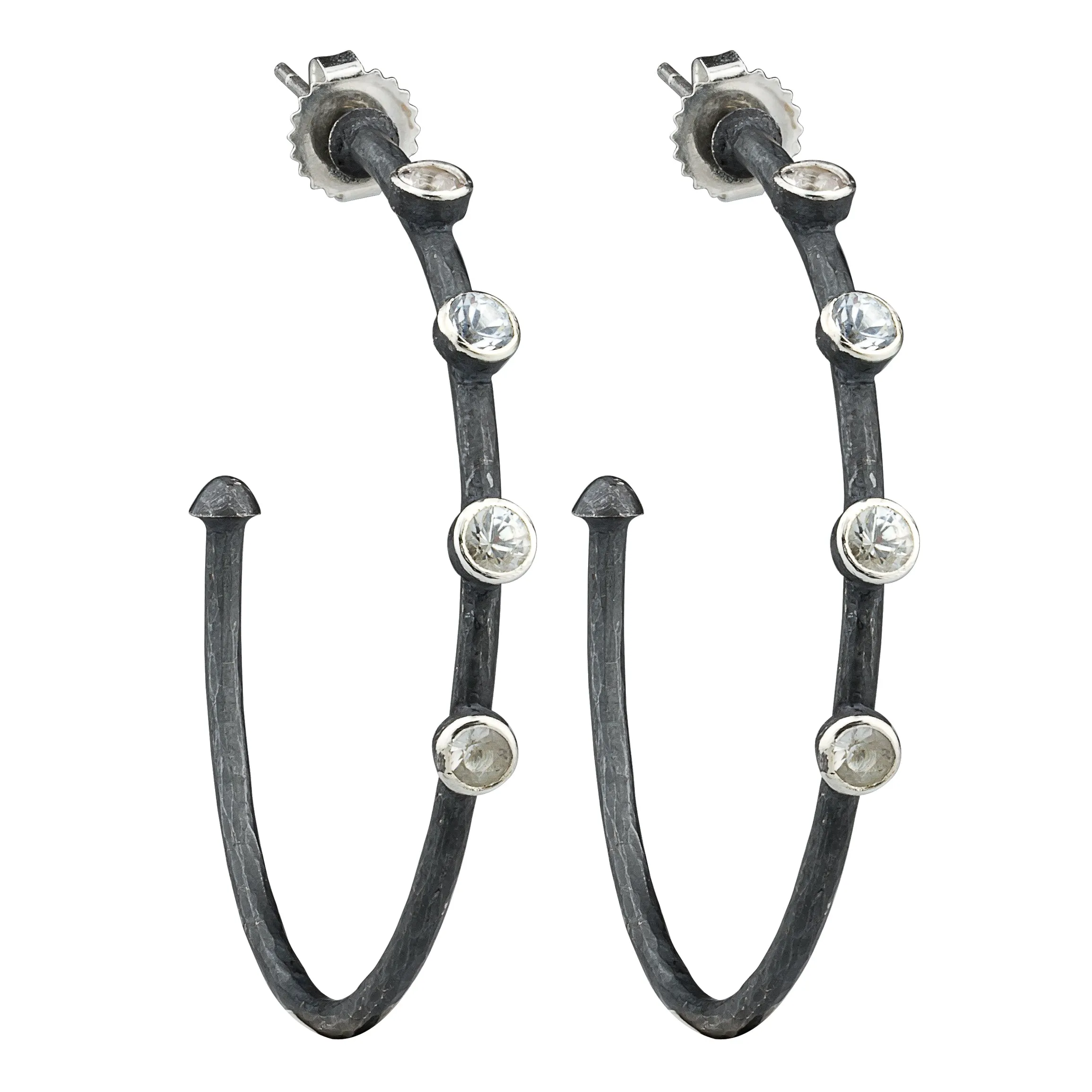 Lika Behar Oxidized Silver 40mm Hoop Earrings with White Sapphires SH-E-212-SIOXS-M