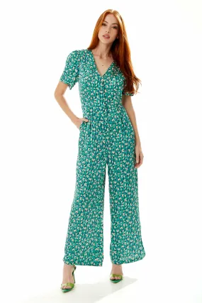 Liquorish Stroke Print Jumpsuit In Green