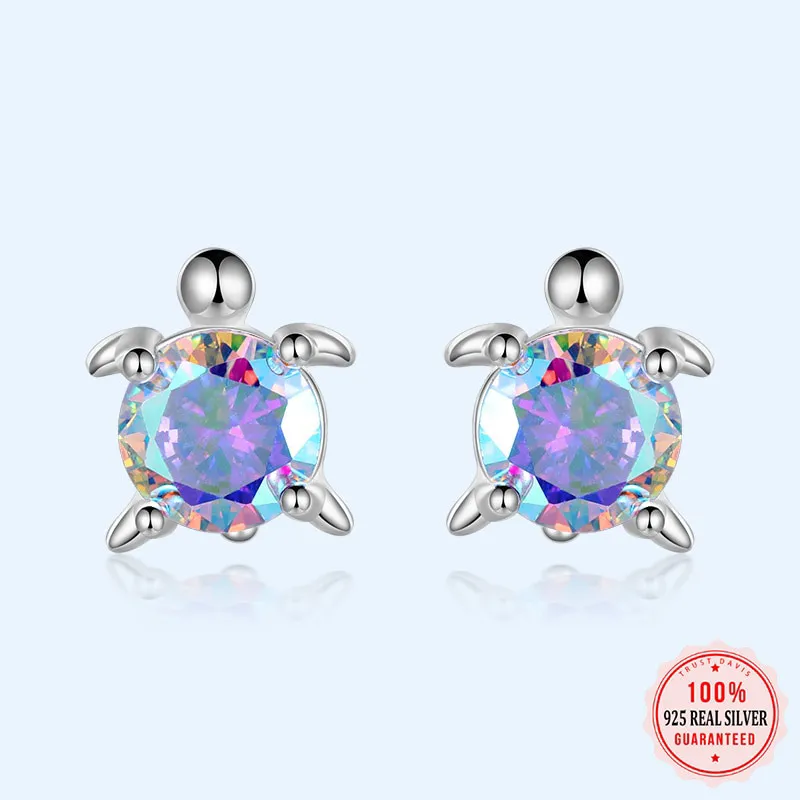 Luxurious Pure S925 Silver Turtle Crystal Earrings