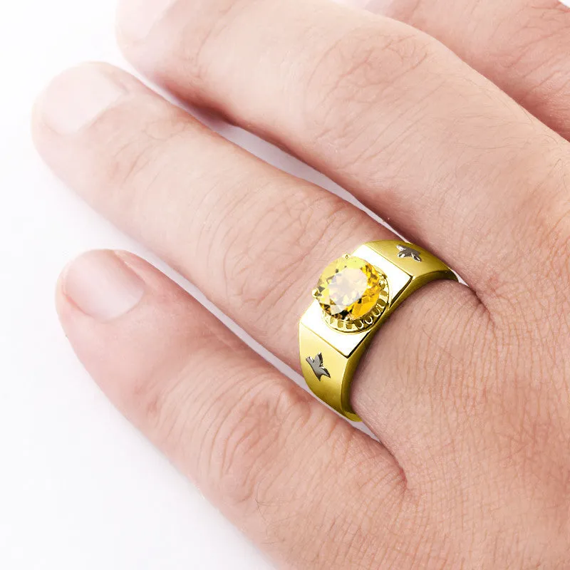 Men's Ring in 10k Yellow Gold with Citrine, Men's Gemstone Ring