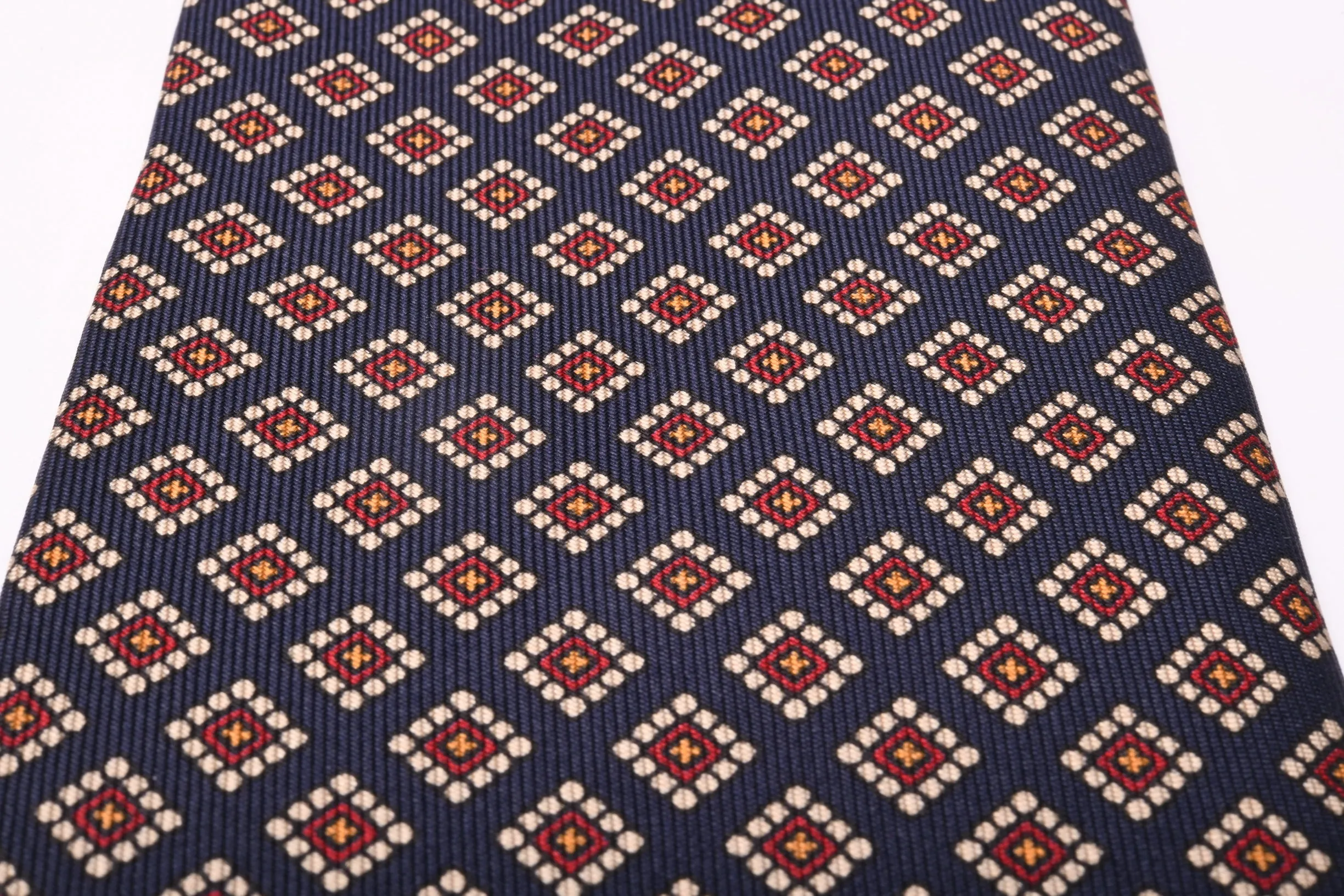 Navy & Red Diamond Madder Silk Tie