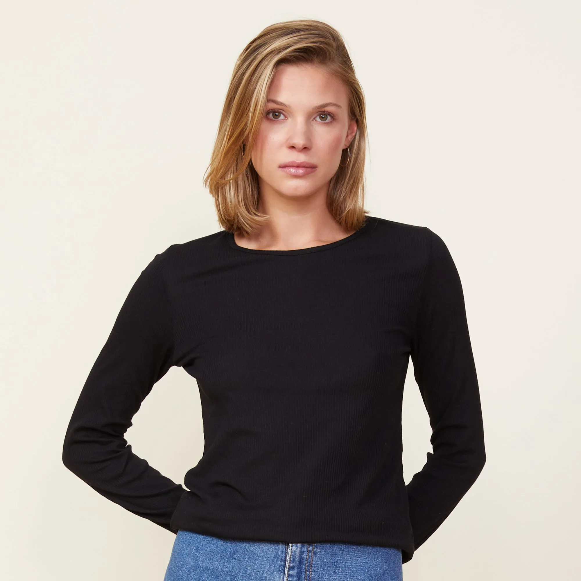 Needle Rib Long Sleeve Crew