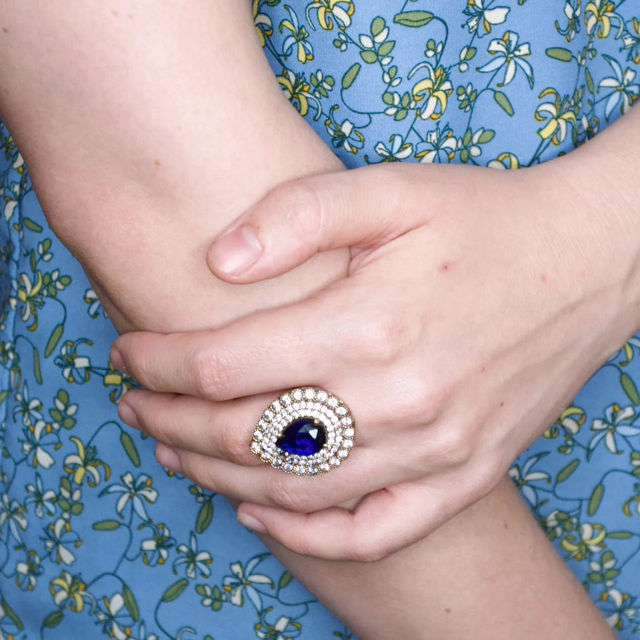 Ottoman-Inspired Sapphire Crystal Statement Ring - Adjustable