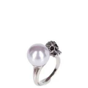 Pearl and Skull Moi et Toi Ring, Silver