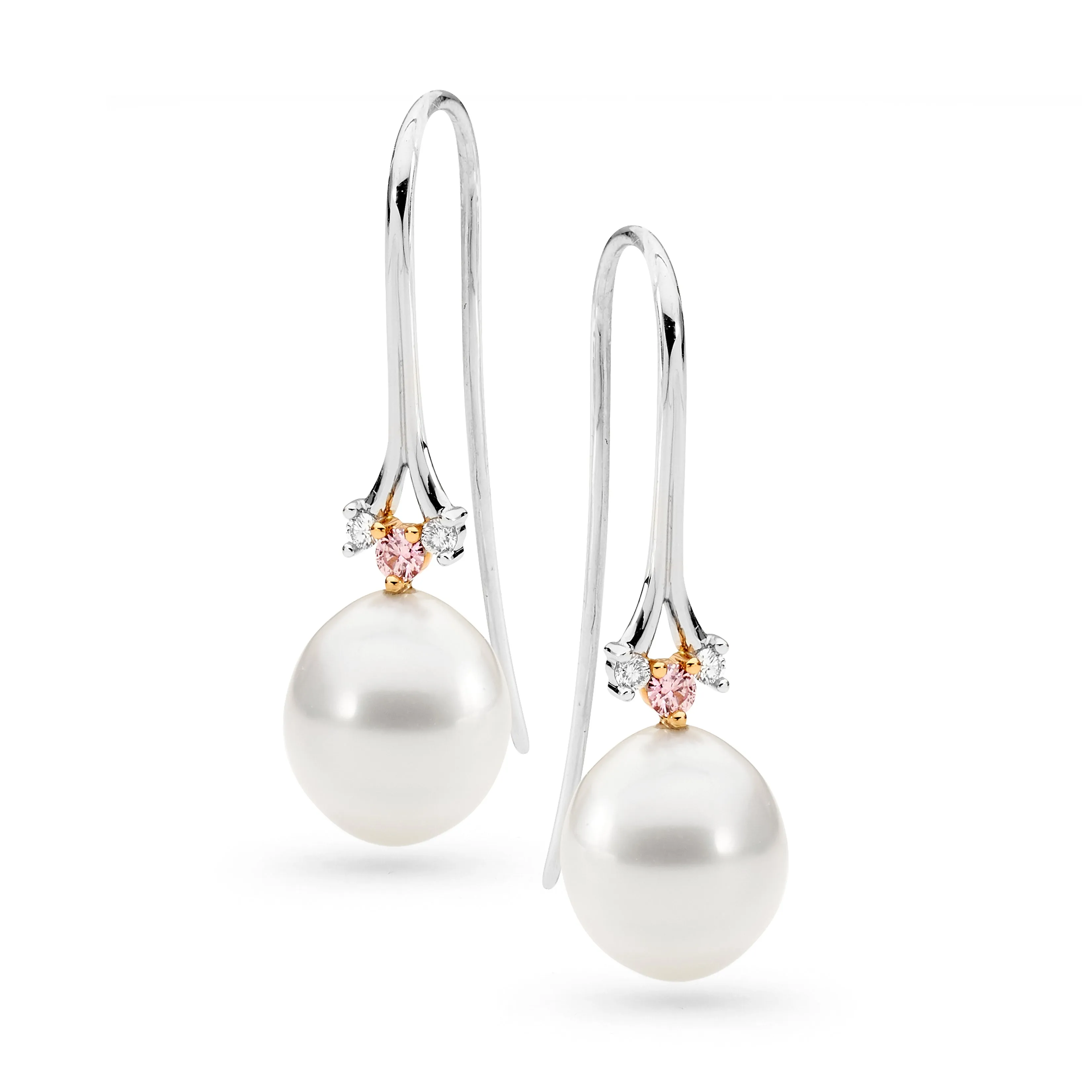 Pink and White Diamond Pearl Drop Earrings