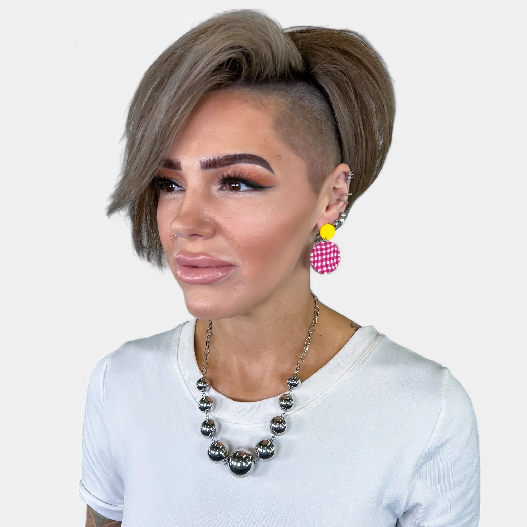 Pink Checkered Polly Earrings