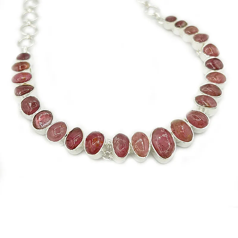 Pink Tourmaline Silver Boho Necklace