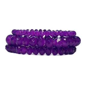 Purple Crystal Beaded Stretch Bracelet 3 piece Set