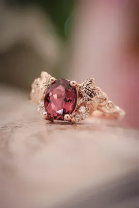 READY TO SHIP: Vineyard in 14K rose gold, oval pink natural tourmaline 8x6 mm, moissanites, RING SIZE 6 US