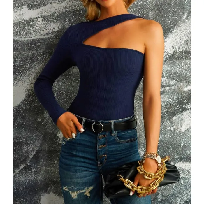 Ribbed One Shoulder Top