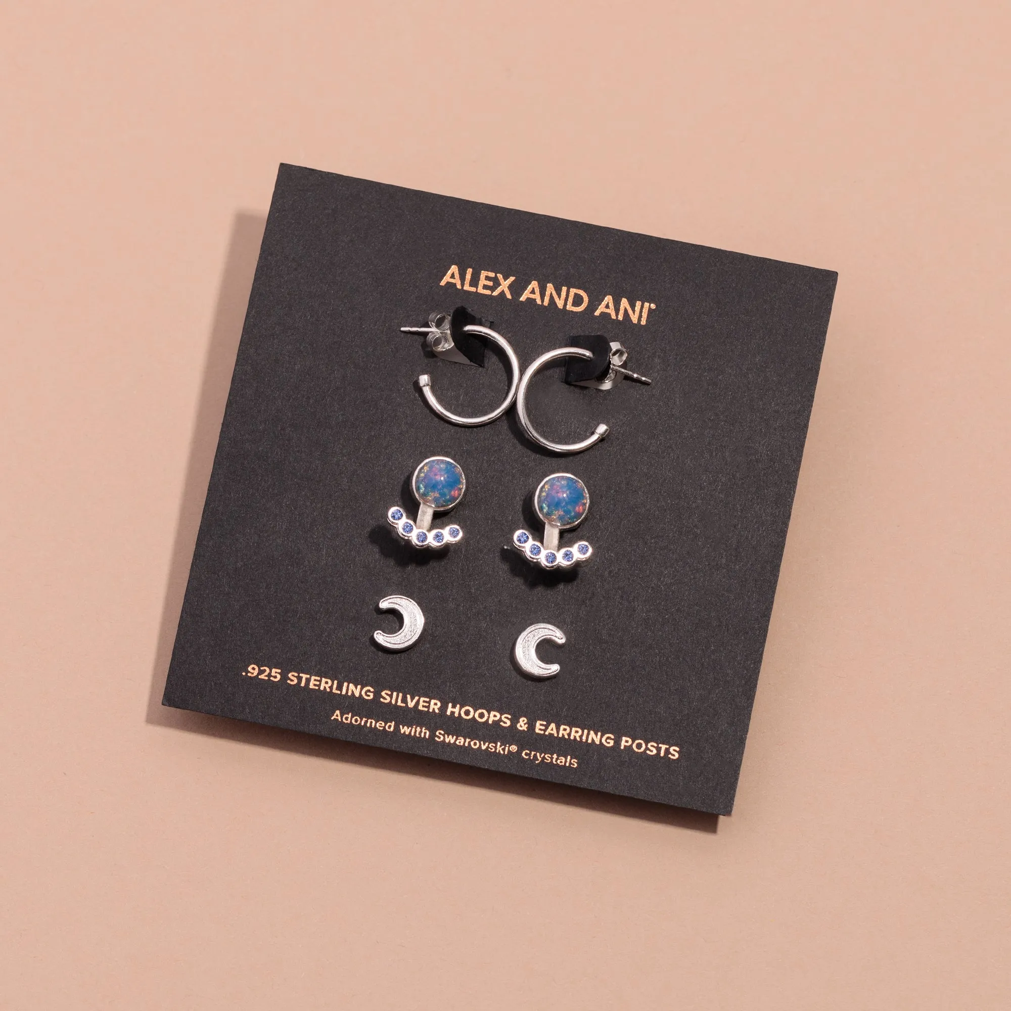 Sapphire Crystal Hoop   Moon Stud Earrings Gift Set