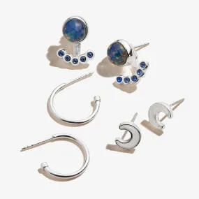 Sapphire Crystal Hoop   Moon Stud Earrings Gift Set