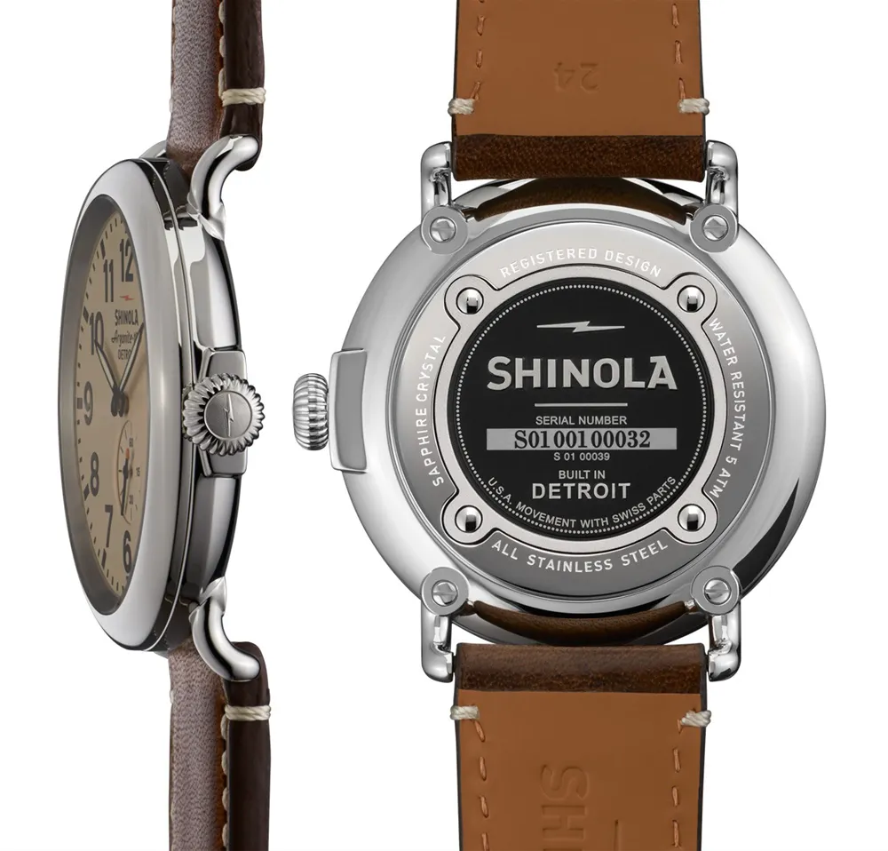 Shinola Gents 47mm Runwell Cream Dial Brown Leather Watch S0110000039