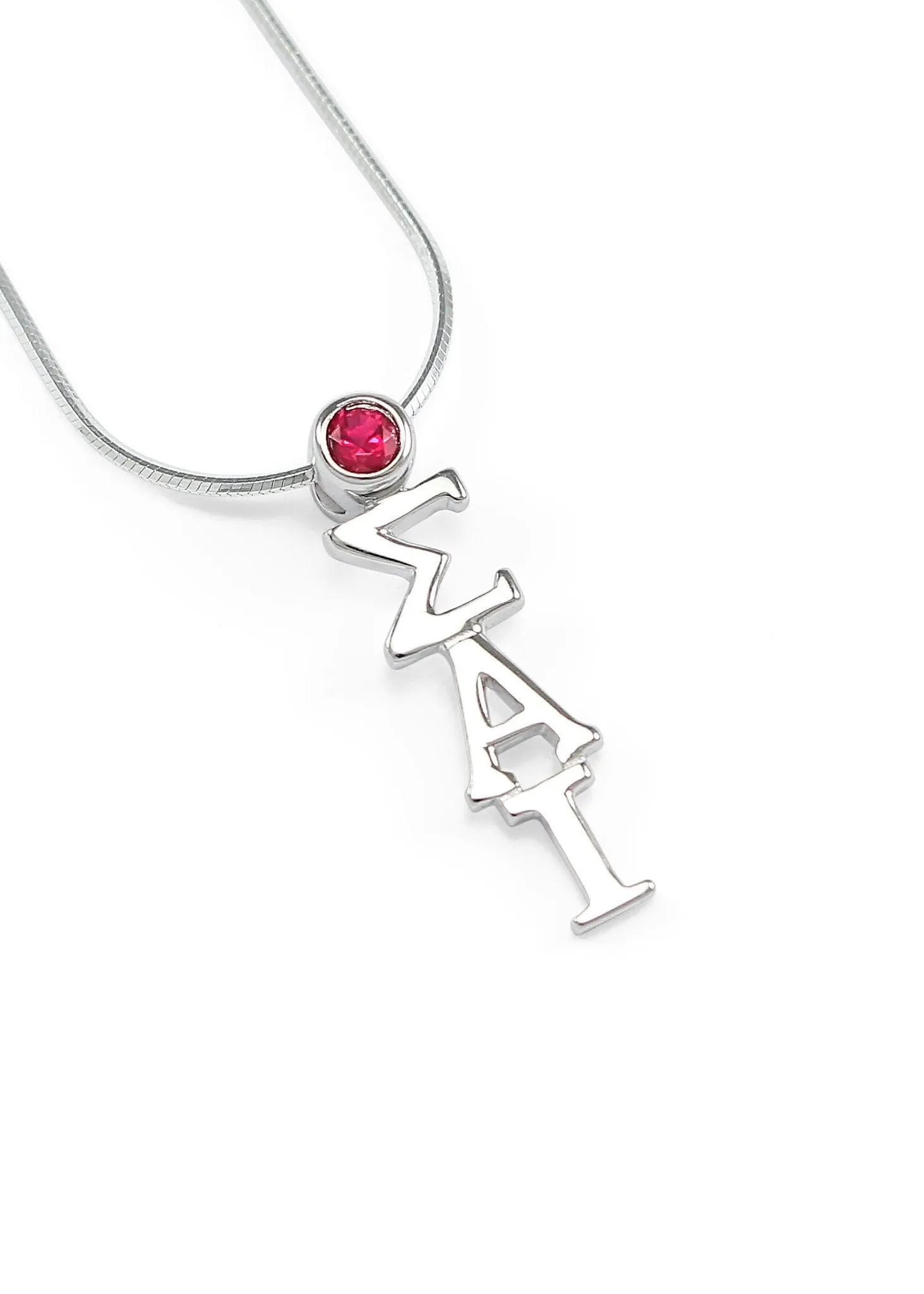 Sigma Alpha Iota Sterling Silver Lavaliere Pendant with Red CZ Crystal