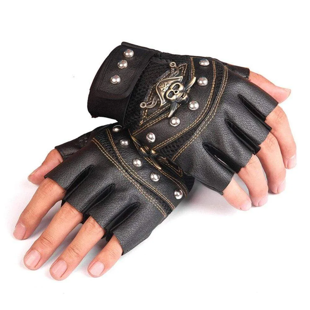 Skulls Rivet PU Leather Fingerless Gloves Men Women Fashion Hip Hop Women's Gym Gloves Half Finger Men's Gloves