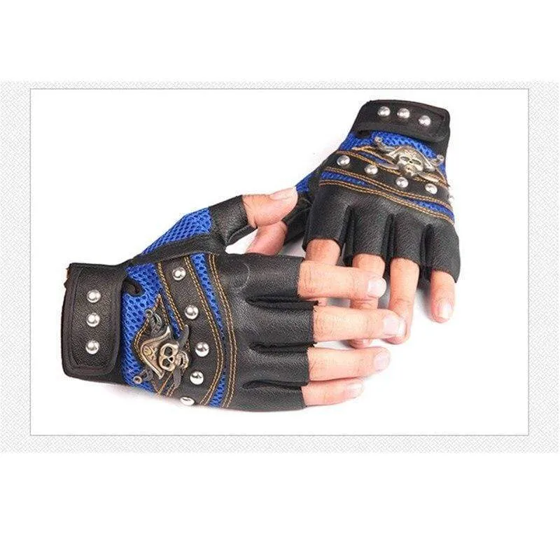 Skulls Rivet PU Leather Fingerless Gloves Men Women Fashion Hip Hop Women's Gym Gloves Half Finger Men's Gloves