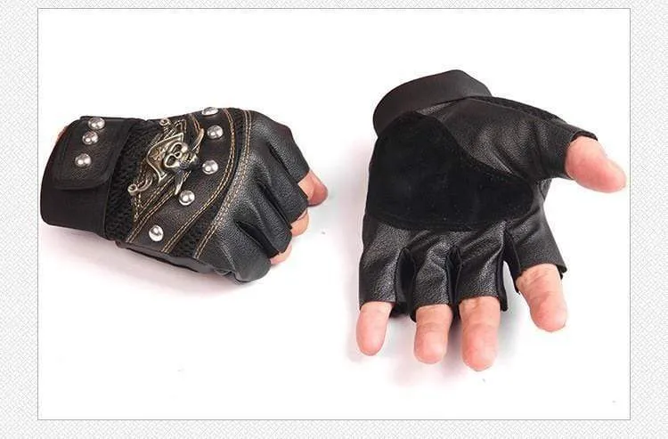 Skulls Rivet PU Leather Fingerless Gloves Men Women Fashion Hip Hop Women's Gym Gloves Half Finger Men's Gloves