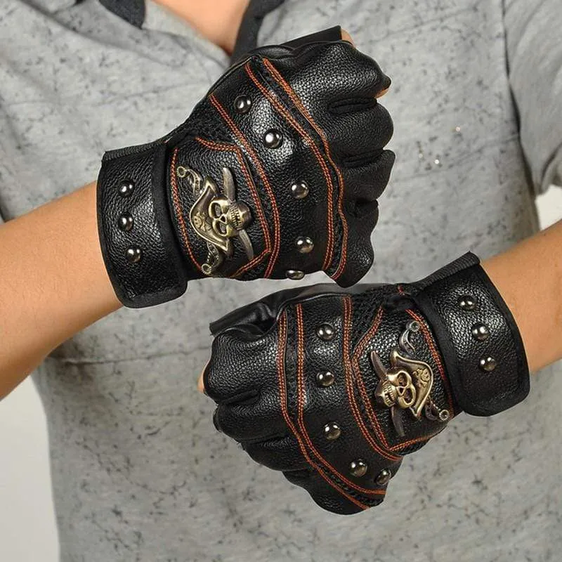 Skulls Rivet PU Leather Fingerless Gloves Men Women Fashion Hip Hop Women's Gym Gloves Half Finger Men's Gloves