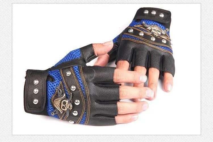 Skulls Rivet PU Leather Fingerless Gloves Men Women Fashion Hip Hop Women's Gym Gloves Half Finger Men's Gloves