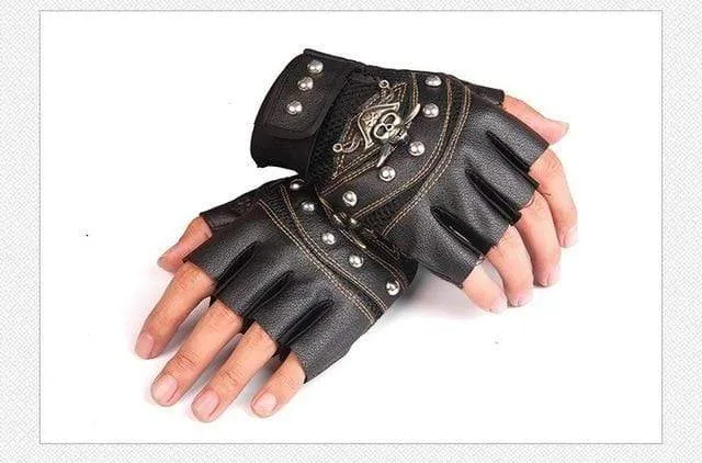 Skulls Rivet PU Leather Fingerless Gloves Men Women Fashion Hip Hop Women's Gym Gloves Half Finger Men's Gloves