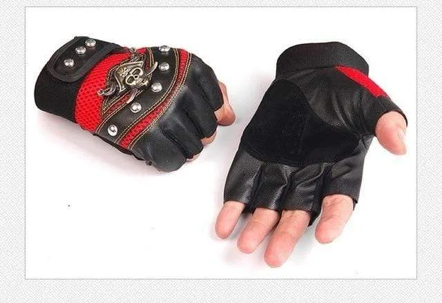 Skulls Rivet PU Leather Fingerless Gloves Men Women Fashion Hip Hop Women's Gym Gloves Half Finger Men's Gloves