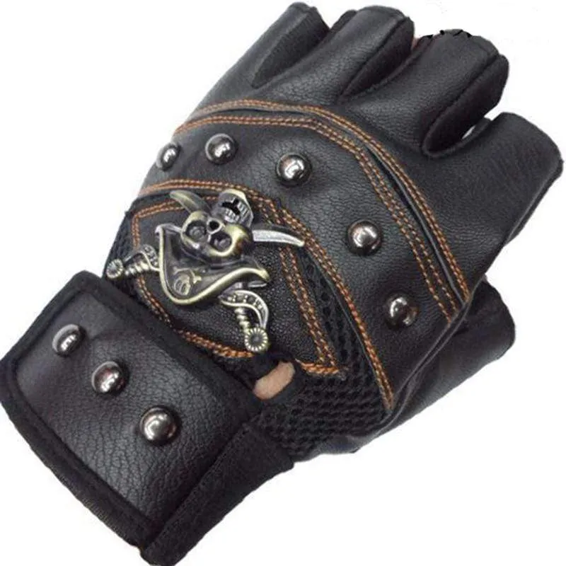 Skulls Rivet PU Leather Fingerless Gloves Men Women Fashion Hip Hop Women's Gym Gloves Half Finger Men's Gloves