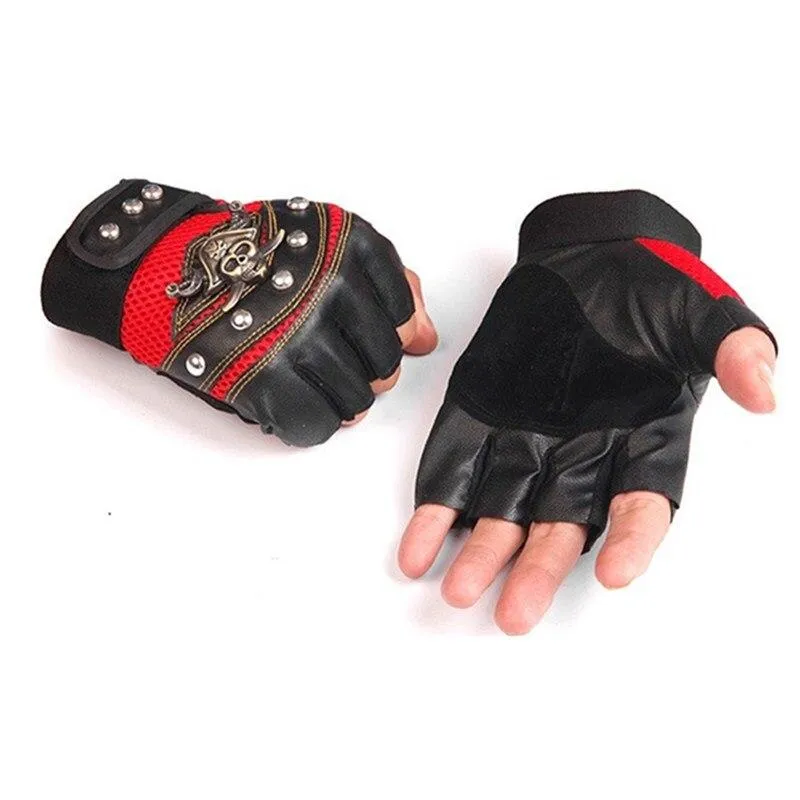 Skulls Rivet PU Leather Fingerless Gloves Men Women Fashion Hip Hop Women's Gym Gloves Half Finger Men's Gloves