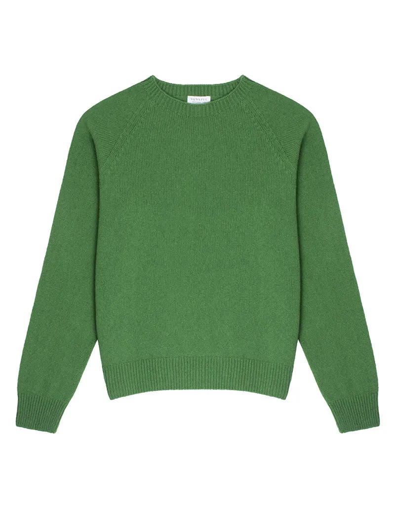 Sunspel Womens Lambswool Crew Neck Jumper Bright Green