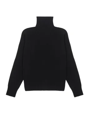 Sunspel Womens Lambswool Funnel Neck Jumper Black