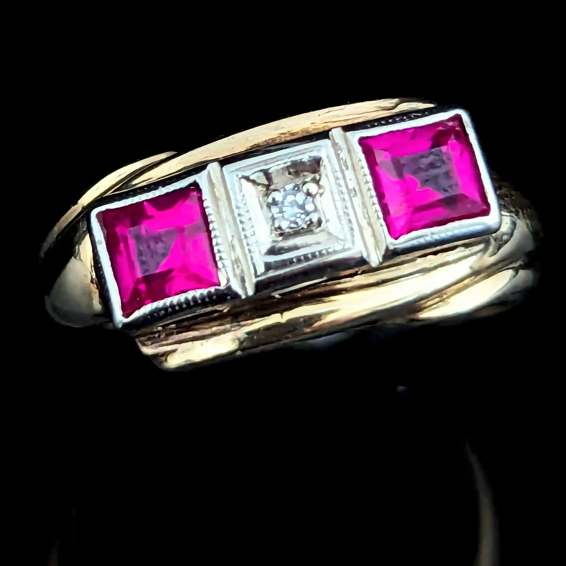 The Eastling - Retro Era Diamond Ruby 10k Gold Ring c.1940s