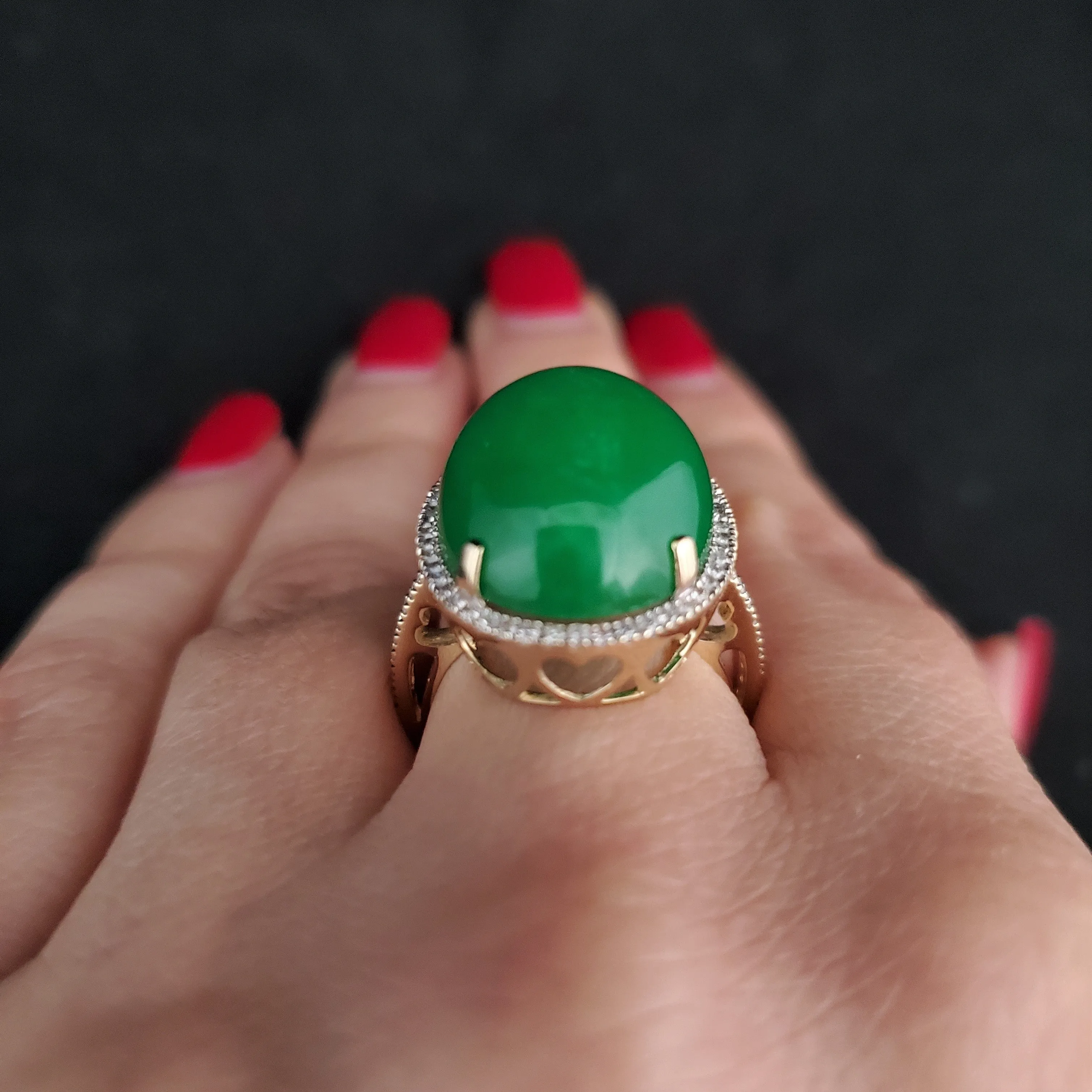 The Hampshire - Estate Jade Diamond 10k Gold Cocktail Ring