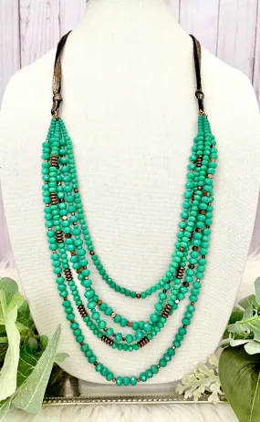 Turquoise Crystal and Copper Beaded 5 Layer Necklace