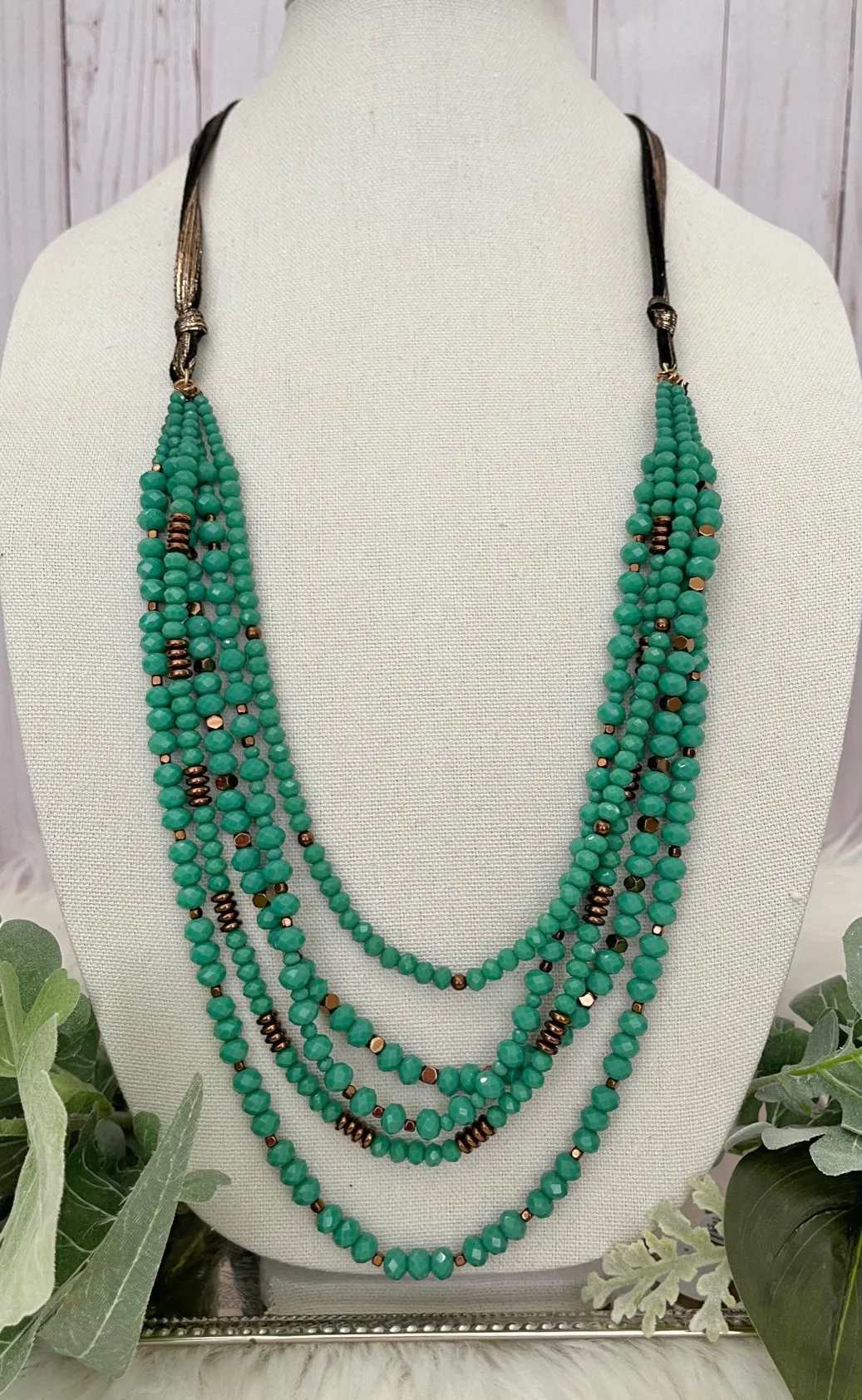 Turquoise Crystal and Copper Beaded 5 Layer Necklace