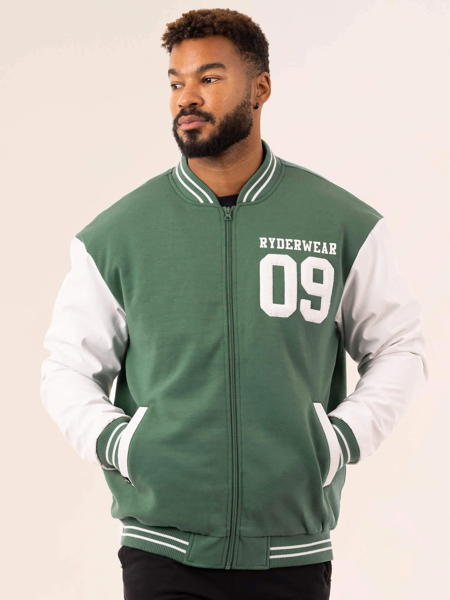 Varsity Bomber Jacket - Green/Vanilla