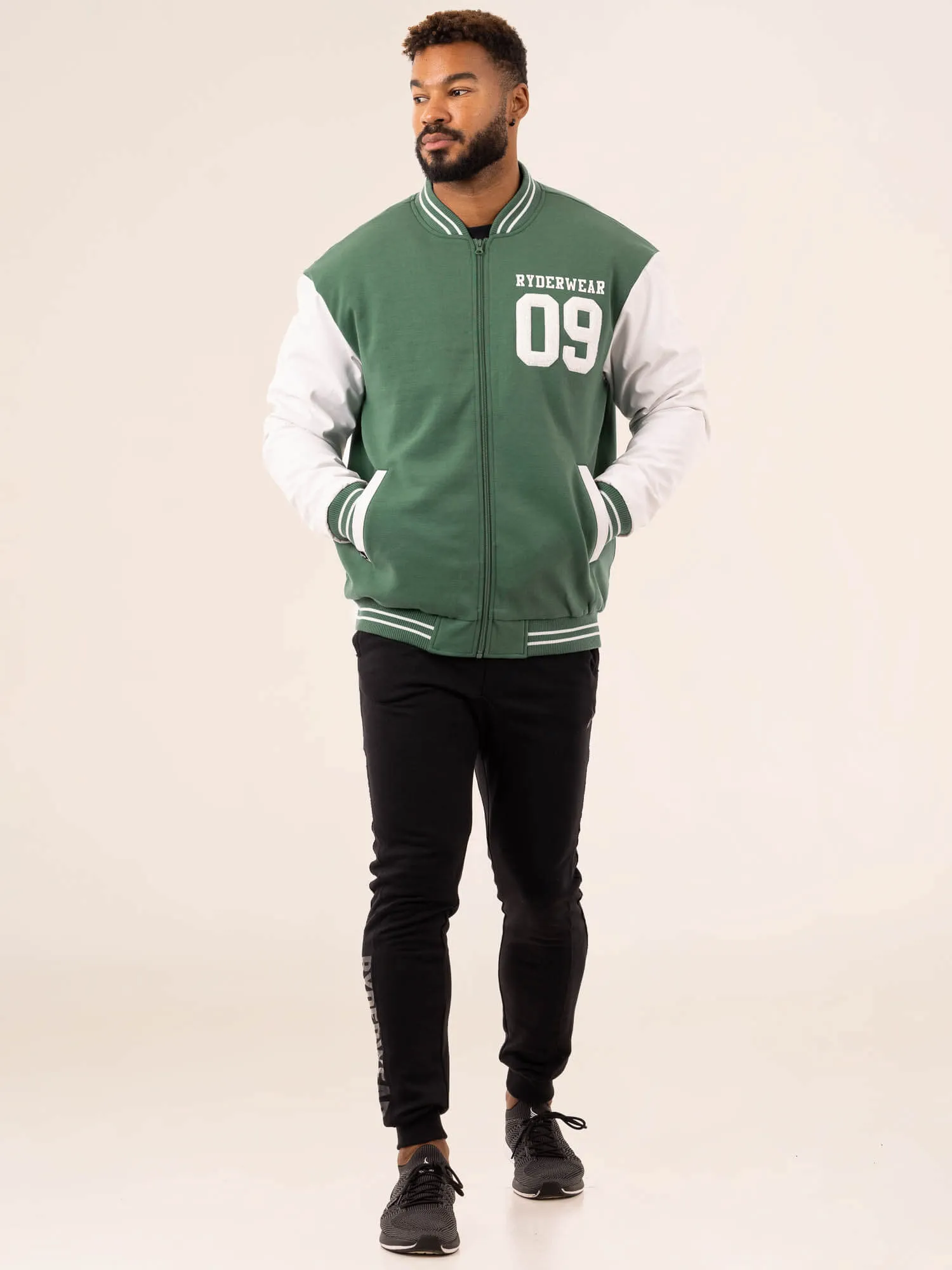 Varsity Bomber Jacket - Green/Vanilla