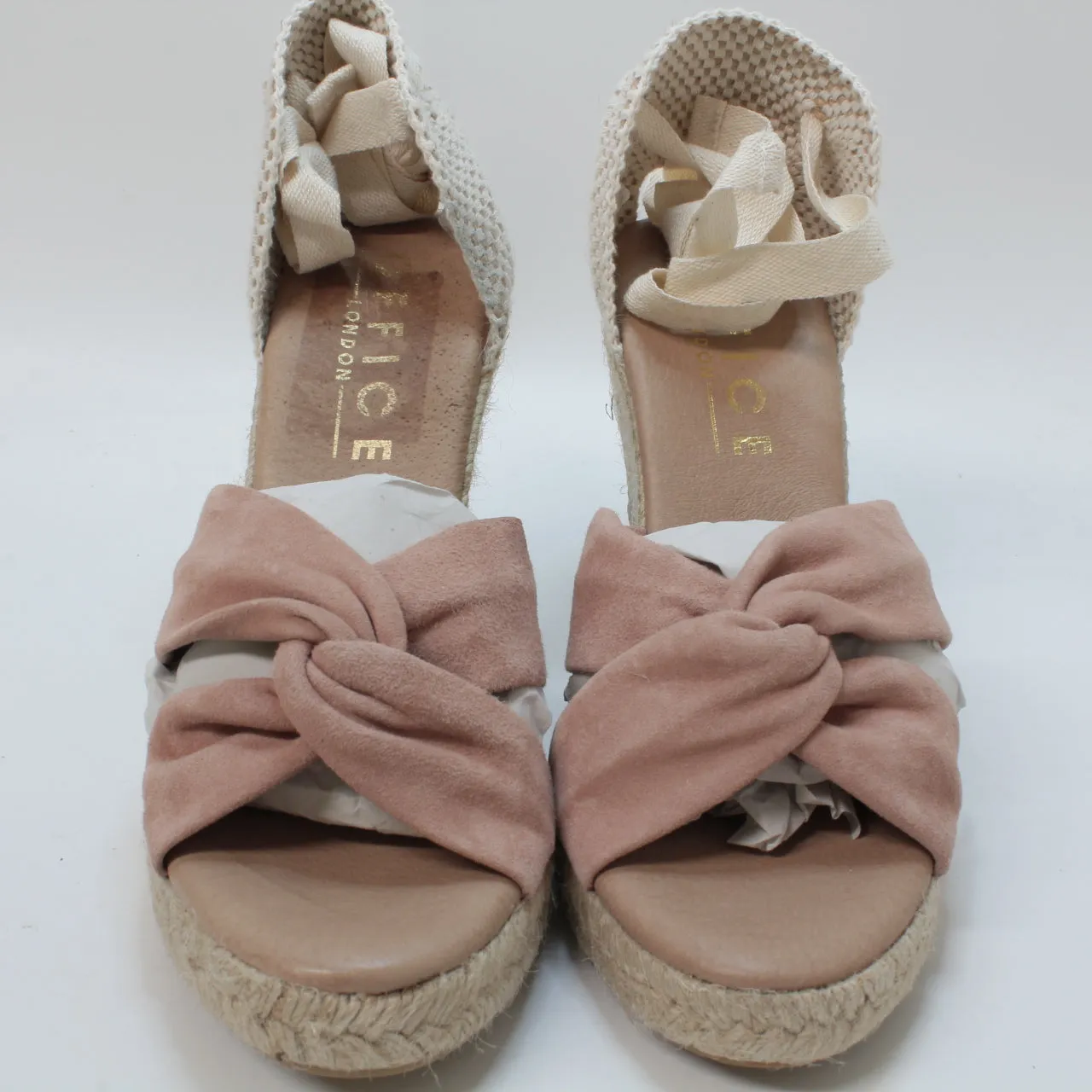 Womens Office Heather Ankle Tie Espadrilles Blush Suede Uk Size 6